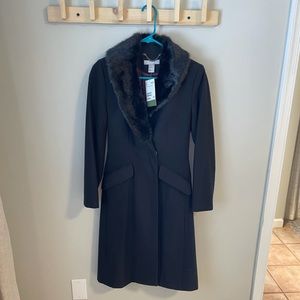 Black with faux fur collar dress coat